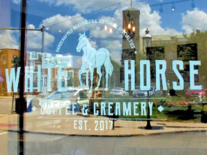 White Horse Coffee & Creamery Window View
